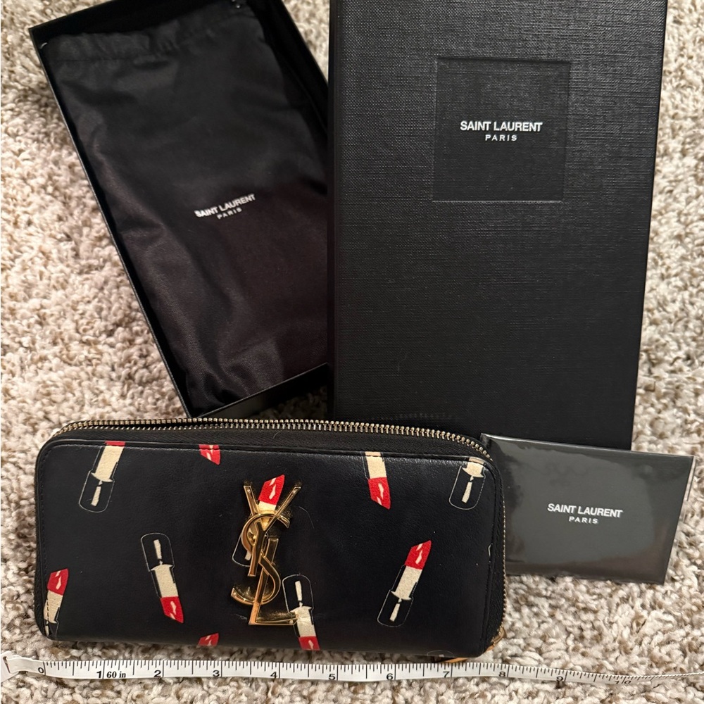 Saint Laurent Black Leather Zip Wallet